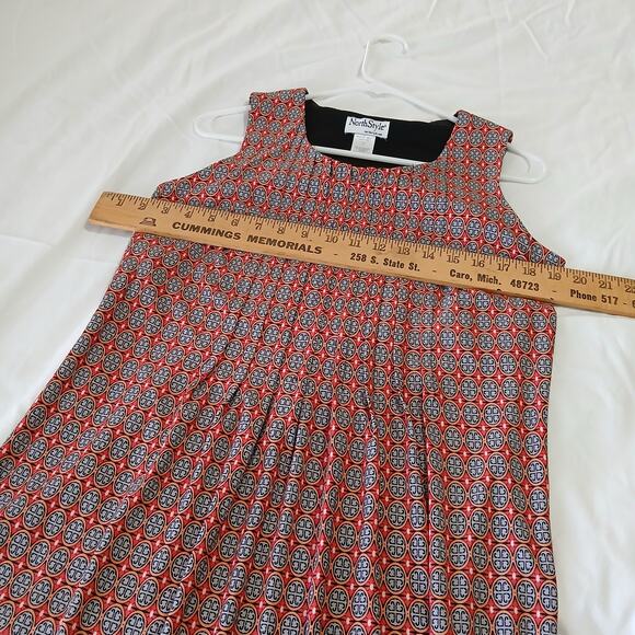 Northstyle Red & Black Size 6 A-Line Dress pleated gathered bust sleeveless - Picture 4 of 10
